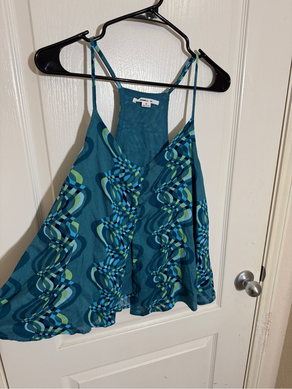 O'Neill Blue Green Swirl Pattern Flowy Cami Tank Top Retro Y2K Beach Size M